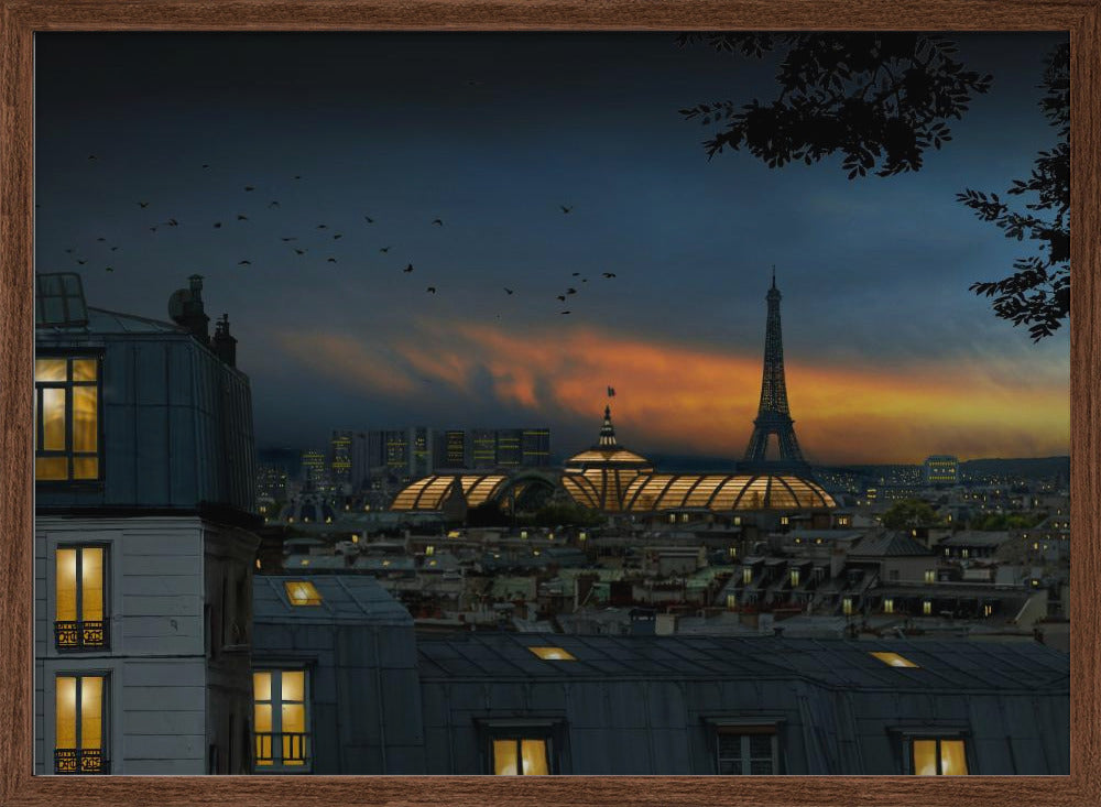 roofs of Paris at blue hour Poster