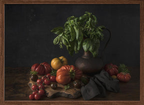 Still life with tomatoes and basil Poster