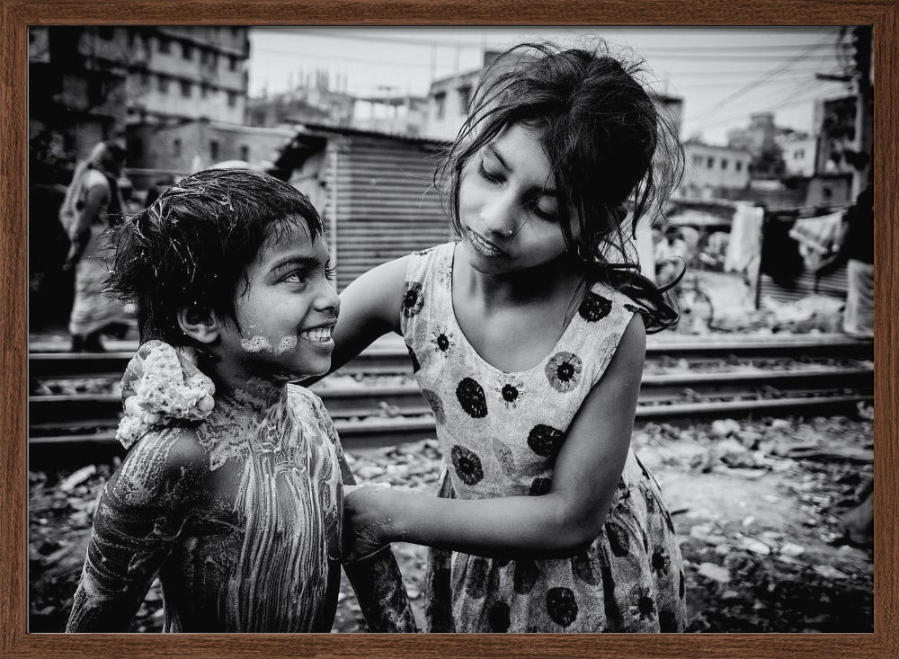 Morning hygiene in Dhaka slum Poster