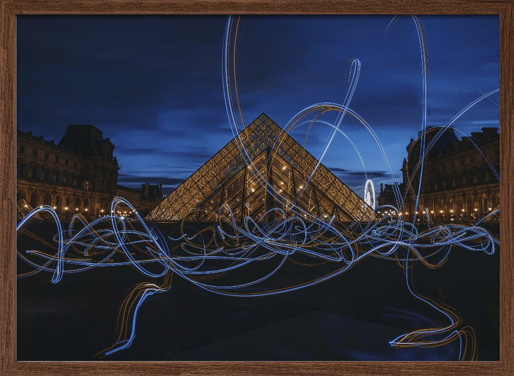 Light painting at Louvre Museum Poster