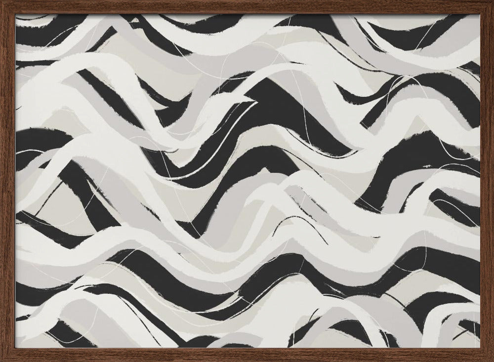 White Black Waves Pattern Square Poster