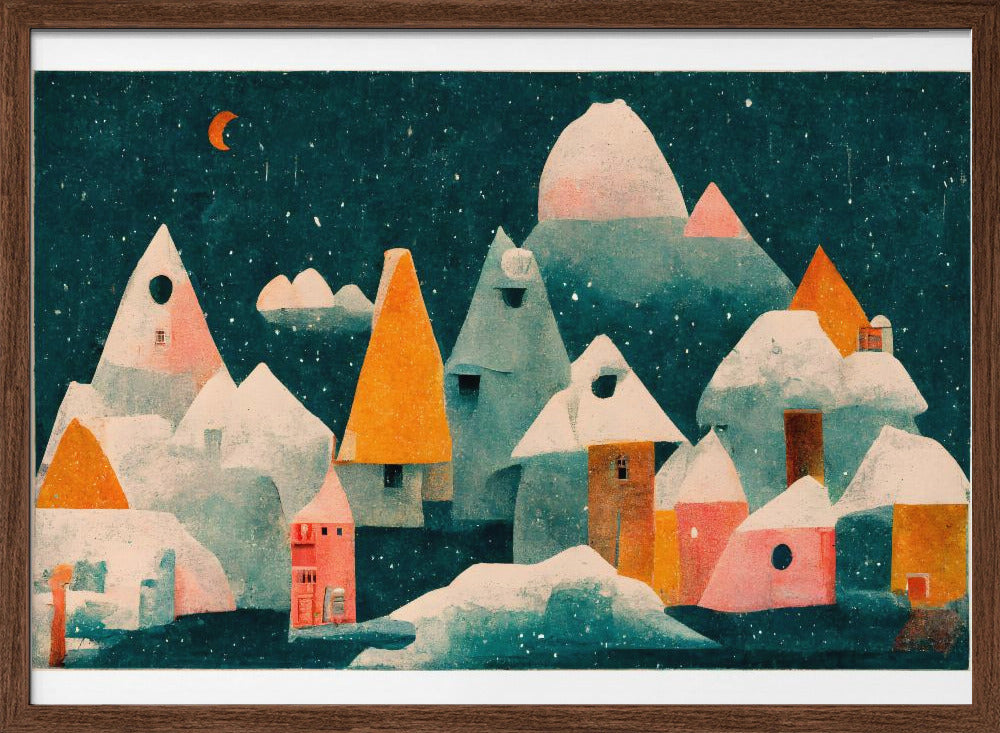 Little Village With Moon Poster