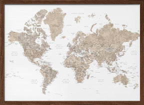 Detailed world map with cities, Abey Poster