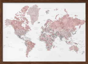 Detailed world map with cities, Piper Poster