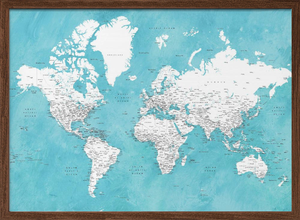 Detailed world map with cities Idrak Poster