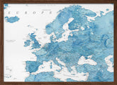 Blue detailed map of Europe Poster