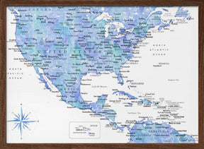 Blue map of USA and the Caribbean sea Poster