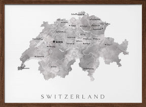 Gray watercolor map of Switzerland Poster