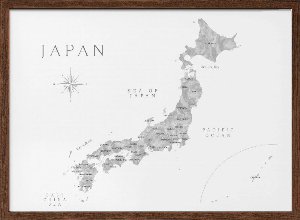 Gray watercorlor map of Japan Poster