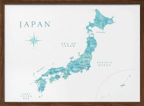 Aquamarine watercolor Japan map Poster