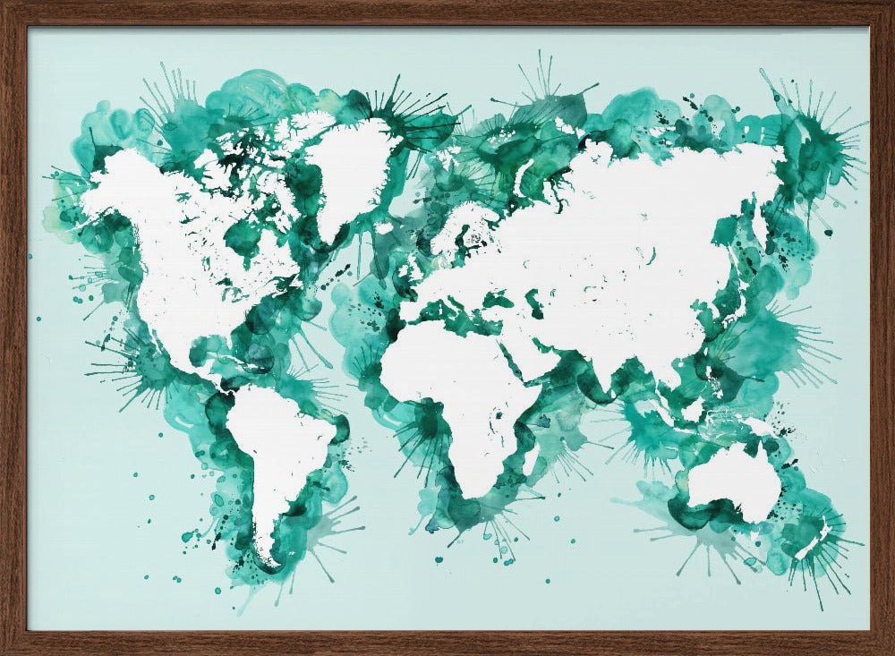 Teal strokes world map Poster