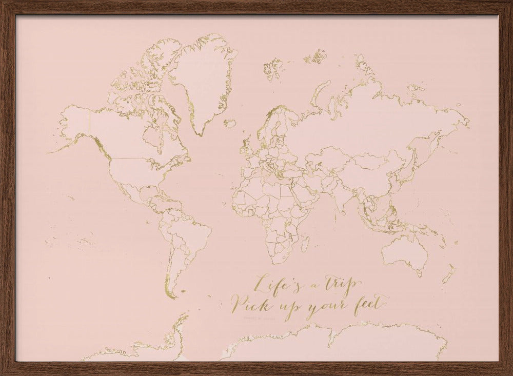 Inspirational pink and gold world map Poster