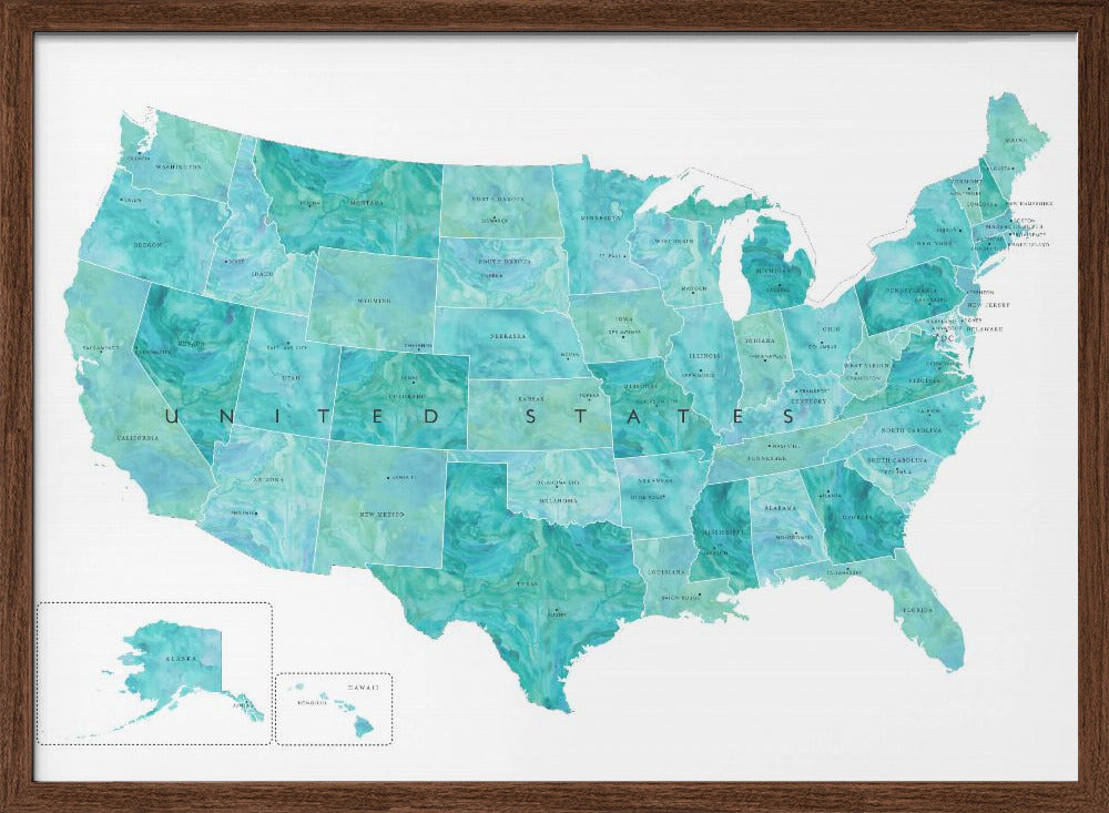 Aquamarine watercolor US map Poster