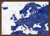 Navy blue detailed map of Europe Poster