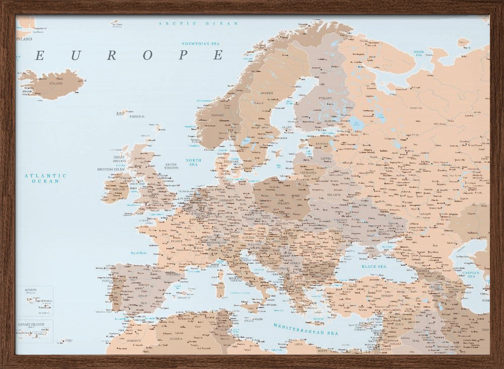 Neutral detailed map of Europe Poster