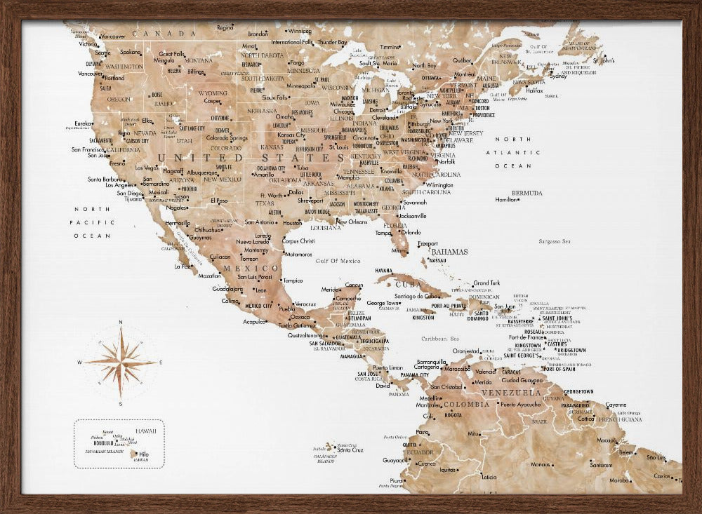 Neutral USA and the Caribbean sea map Poster