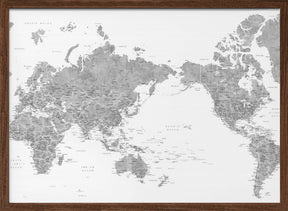 Pacific centered world map in gray watercolor Poster