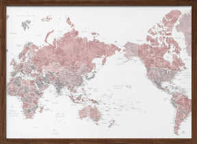 Pacific centered world map in dusty pink Poster