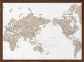 Pacific centered world map in taupe Poster