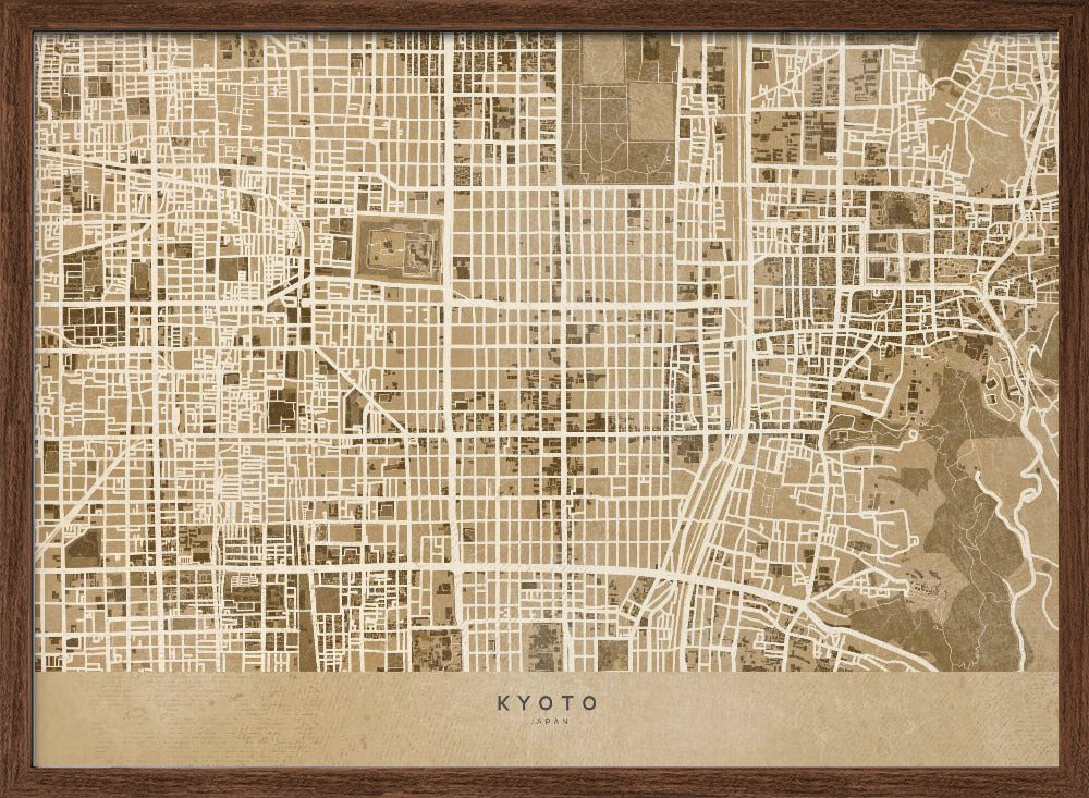 Sepia map of Kyoto Poster