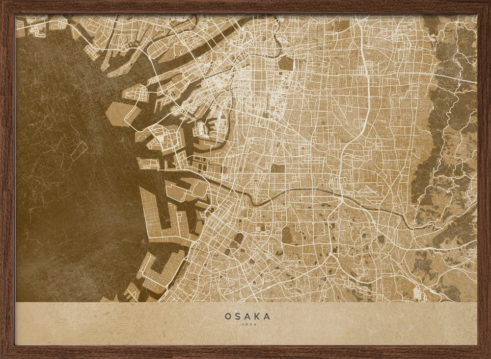 Sepia map of Osaka Poster