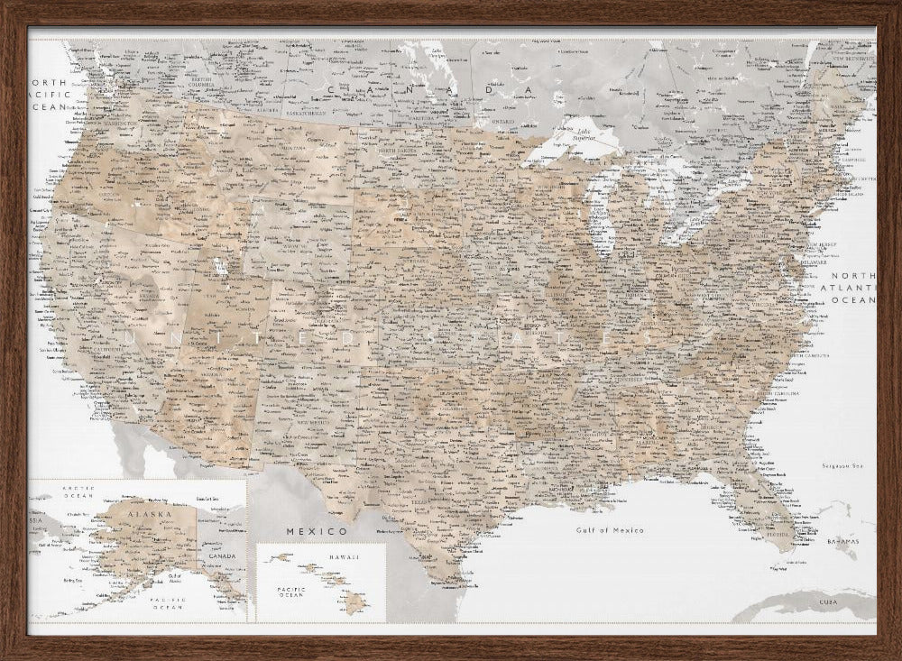 Highly detailed map of the United States Abey Poster