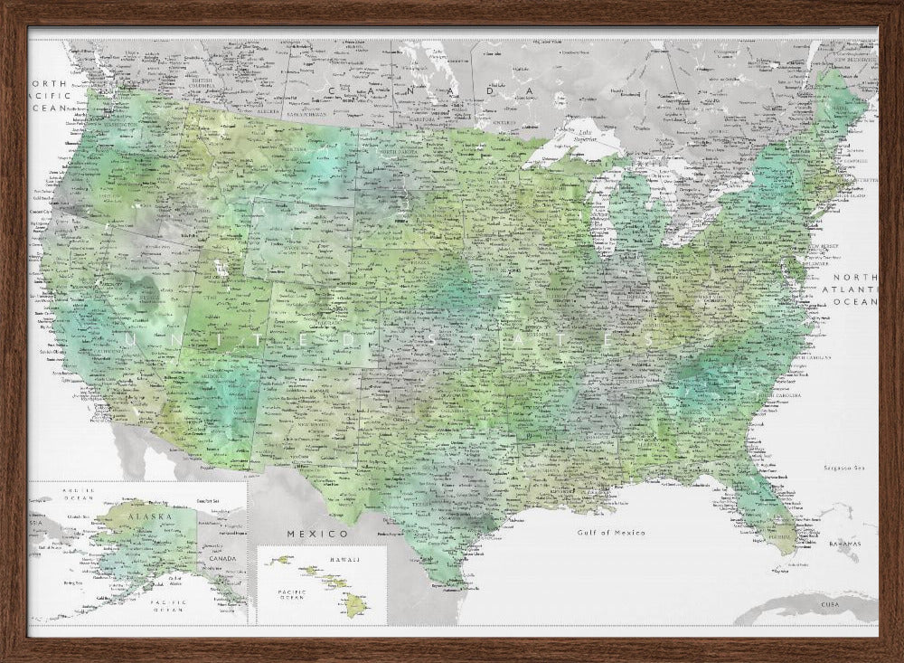 Highly detailed map of the United States, Oriole Poster