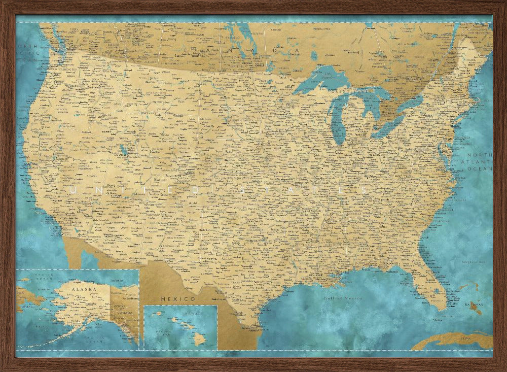 Highly detailed map of the United States, Lexy Poster