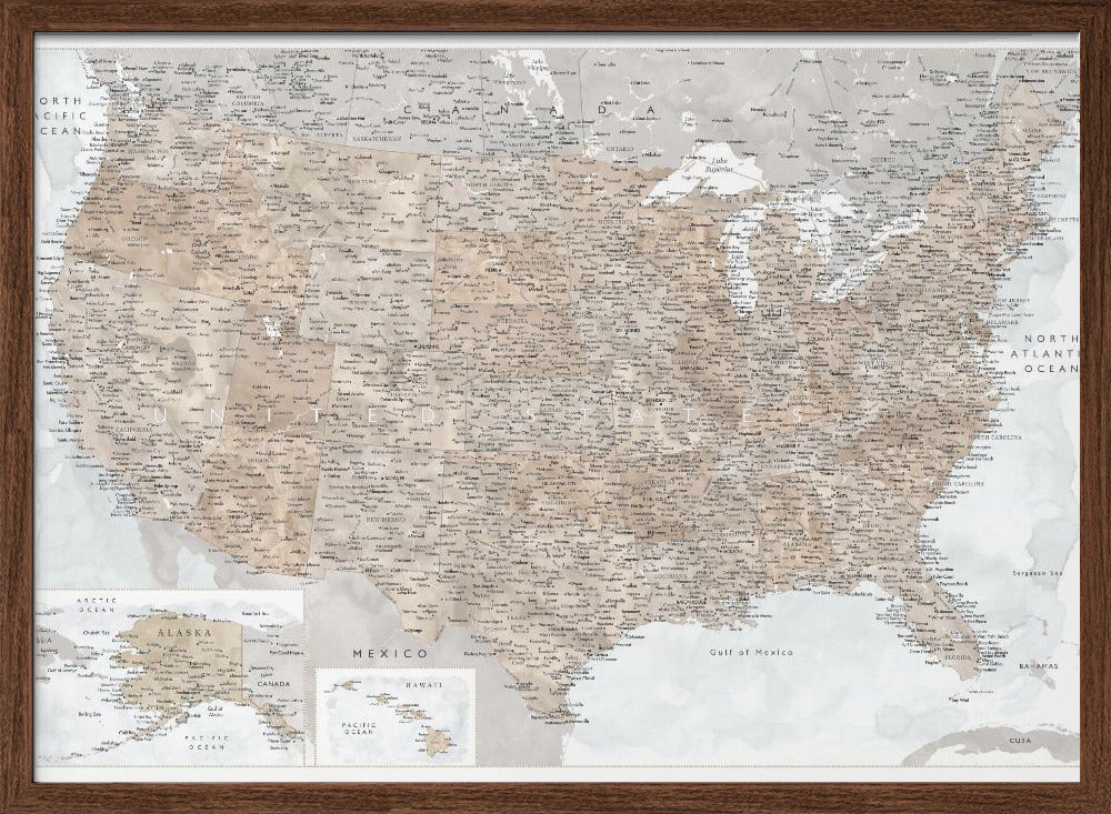 Highly detailed map of the United States, Calista Poster