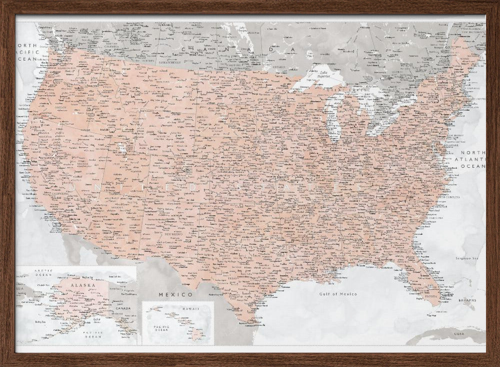 Highly detailed map of the United States, Lynette Poster