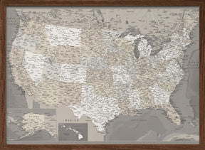 Highly detailed map of the United States, Davey Poster