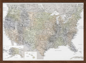 Highly detailed map of the United States, Habiki Poster