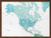 Map of North America in aquamarine watercolor Poster