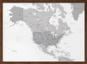 Gray map of North America with cities Poster