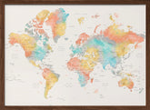 Watercolor world map with countries, Fifi Poster