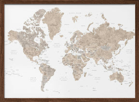 Watercolor world map with countries, Abey Poster