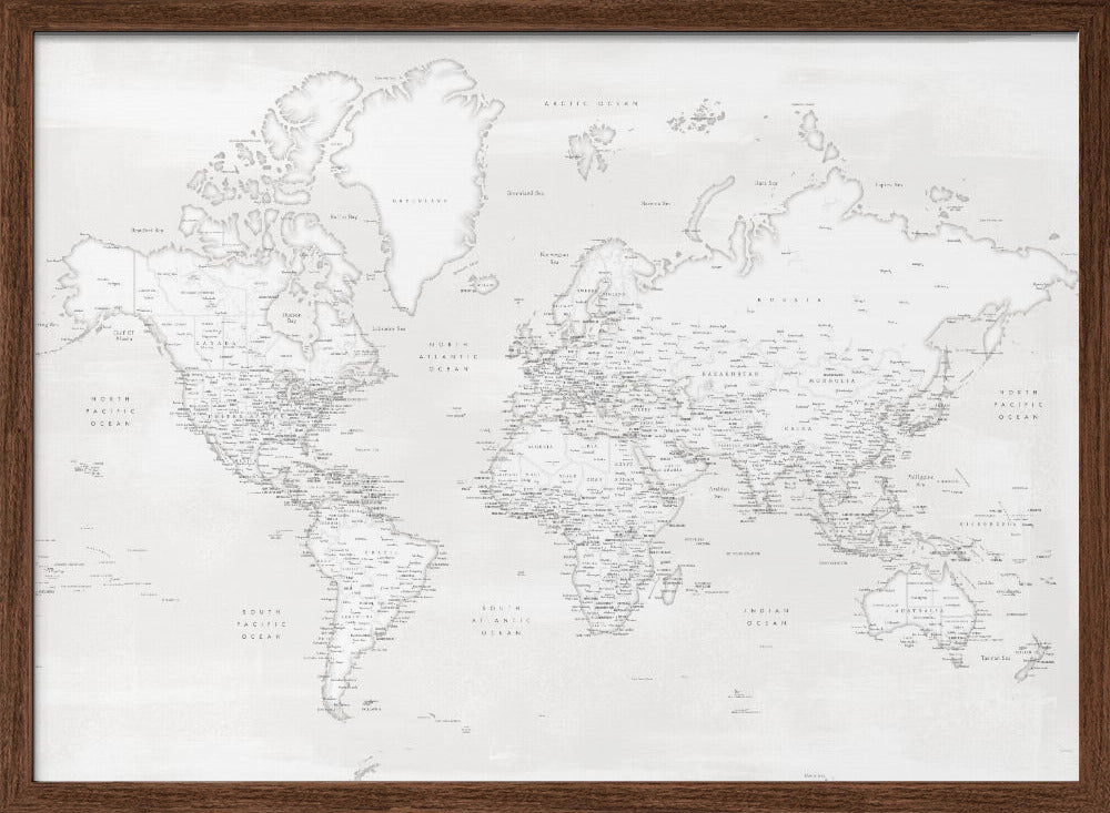Detailed world map with cities, Maeli white Poster