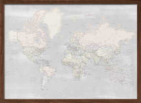 Detailed world map with cities, Maeli pastels Poster