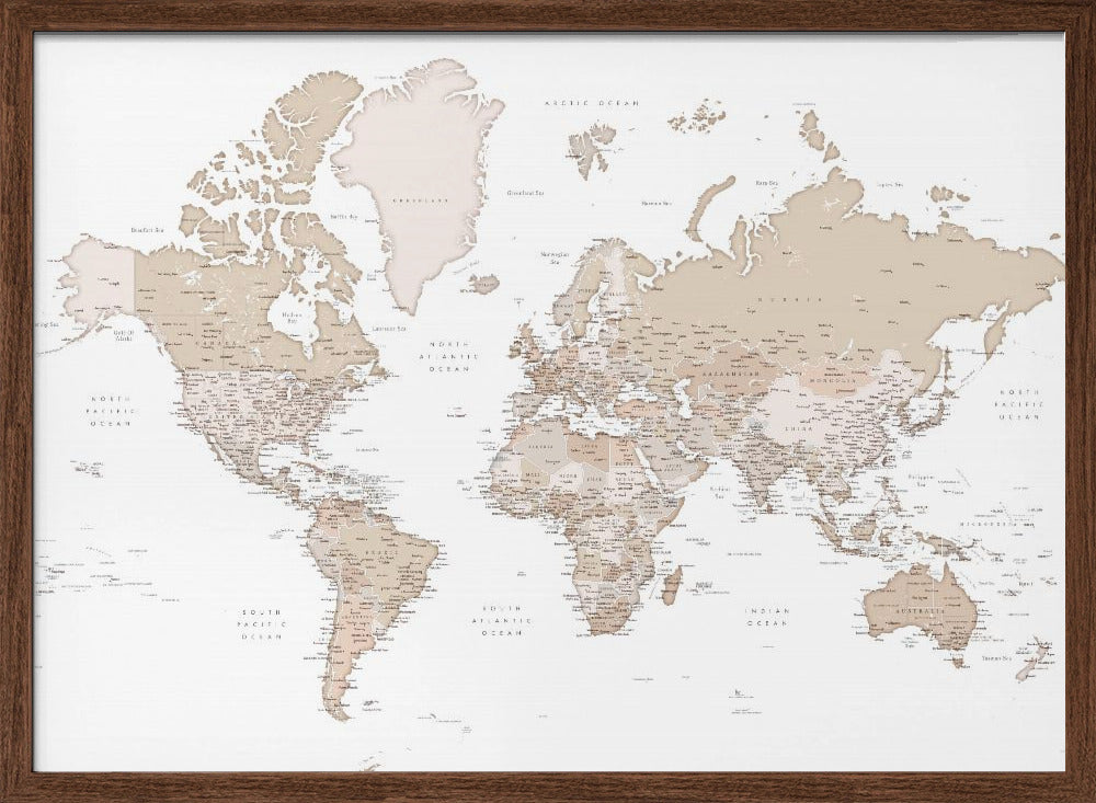 Detailed world map with cities, Louie Poster