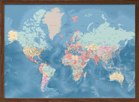 Detailed world map with cities, Vickie Poster