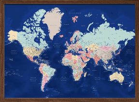 Detailed world map with cities, Powa Poster