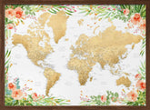 Floral bohemian world map with cities, Blythe Poster