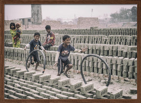 Children games at brickyard in Dhaka Poster