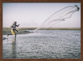 Fisherman with net Poster