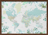 Detailed world map with cities and florals, Marie Poster