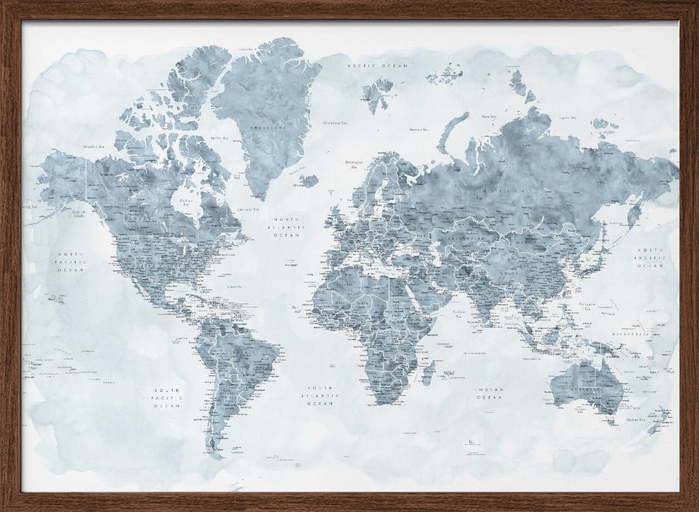 Detailed world map with cities, Jacq Poster