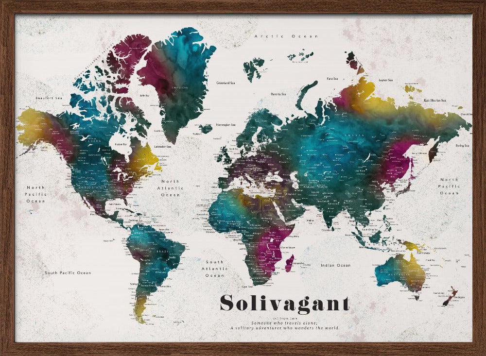 Charleena world map with cities, Solivagant Poster