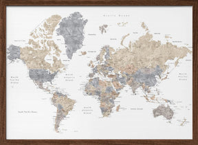 Watercolor world map with cities, Gouri Poster