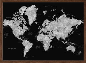 Gray world map with cities, Baibah Poster