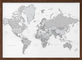 Gray world map with cities, Chas Poster